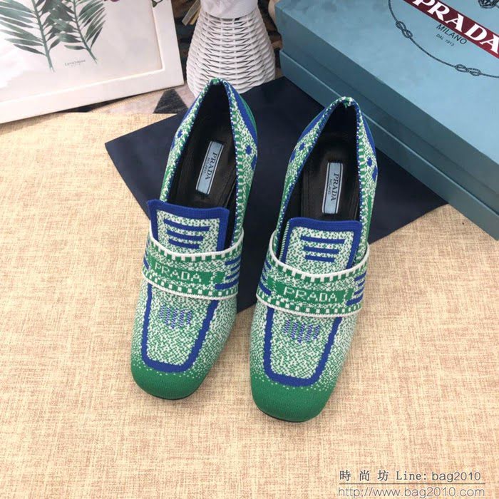 PRADA普拉達 2019頂級版本 刺繡系列 春夏時尚 粗跟方頭單鞋 網紅同款  ljl1038